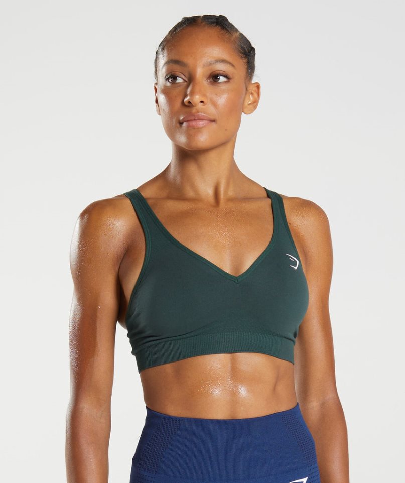 Gymshark Vital Seamless 2.0 V Neck Sport Bh Damen Dunkelgrün | 83491OPCI