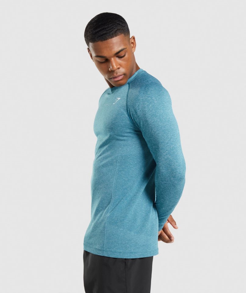 Gymshark Vital Seamless Light Long Sleeve T-shirts Herren Türkis | 60438UNIB