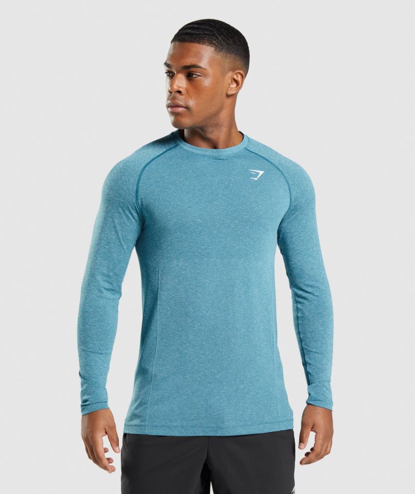 Gymshark Vital Seamless Light Long Sleeve T-shirts Herren Türkis | 60438UNIB