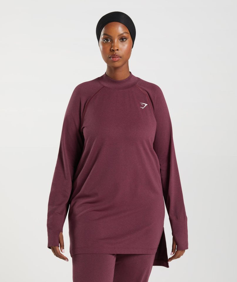 Gymshark Vital Seamless Long Line Top T-shirts Damen Bordeaux | 39257YWMV