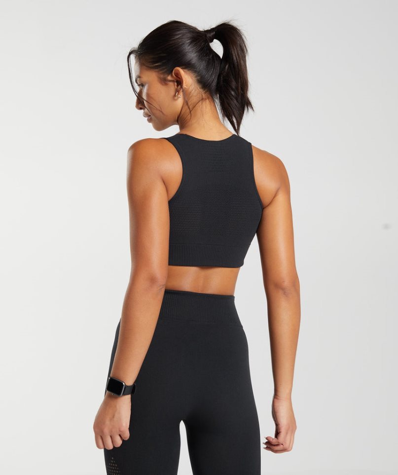 Gymshark Warp Knit Kurz Geschnittene Oberteile Damen Schwarz | 26078YJLD