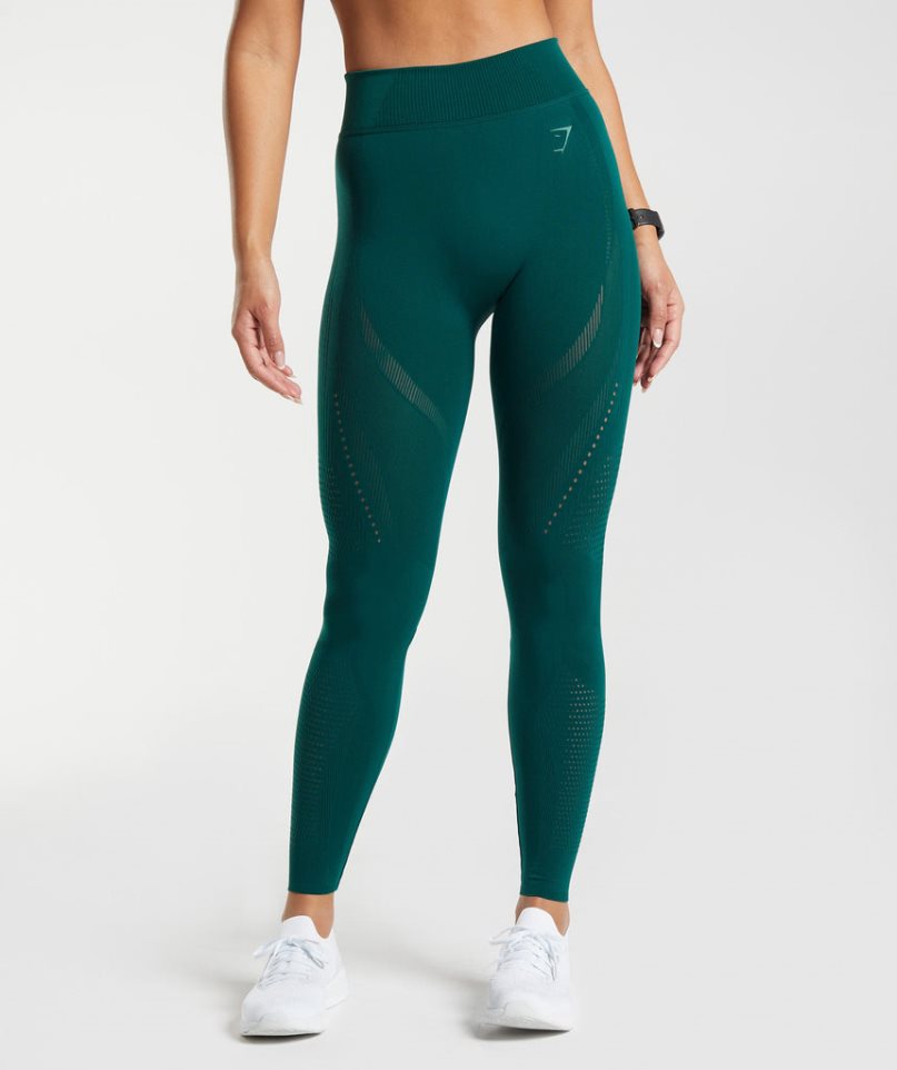 Gymshark Warp Knit Leggings Damen Grün | 75031QYXB