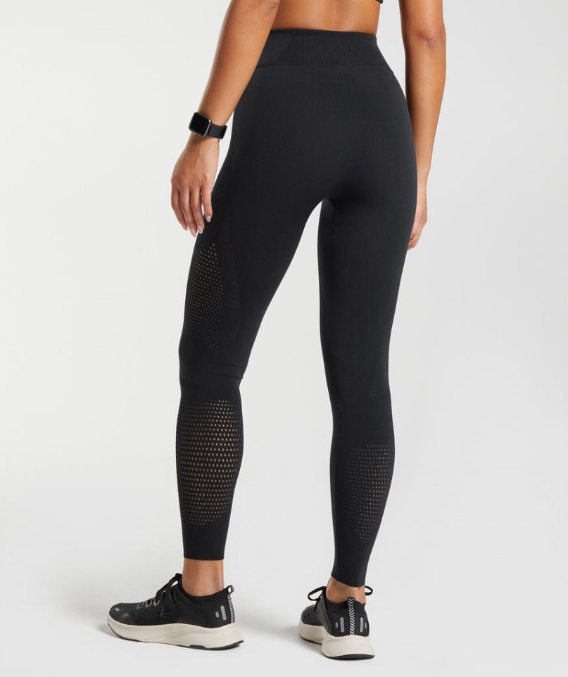 Gymshark Warp Knit Leggings Damen Schwarz | 65792LFJD