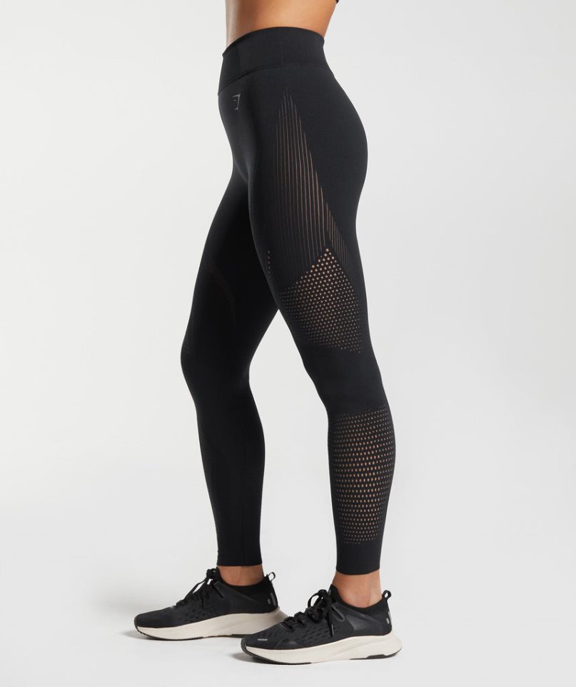 Gymshark Warp Knit Leggings Damen Schwarz | 65792LFJD