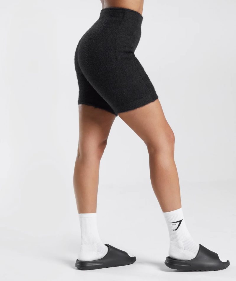 Gymshark Whitney Eyelash Knit Kurze Hose Damen Schwarz | 50694HMPO