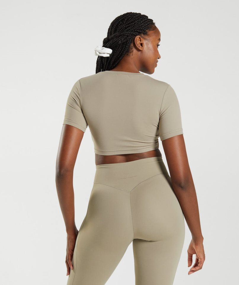 Gymshark Whitney Kurzes Sleeve Kurz Geschnittene Oberteile Damen Khaki | 26971HNTG