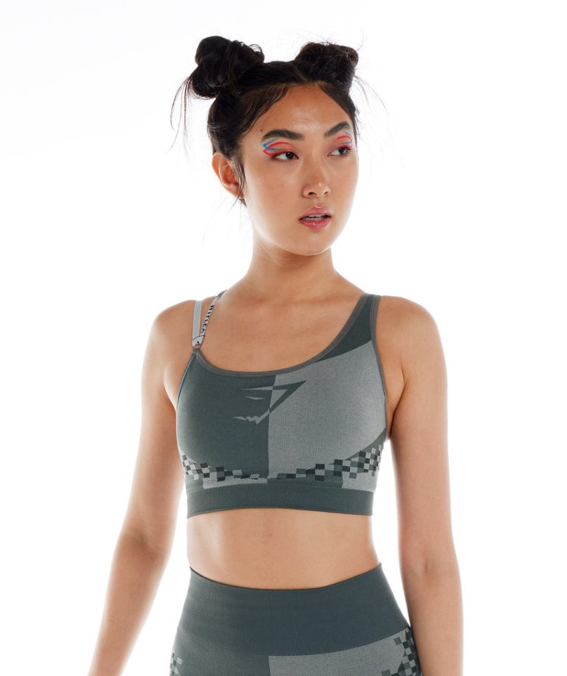 Gymshark Wtflex Cyborg Seamless Sport Bh Damen Grau Grün | 19652RUJA