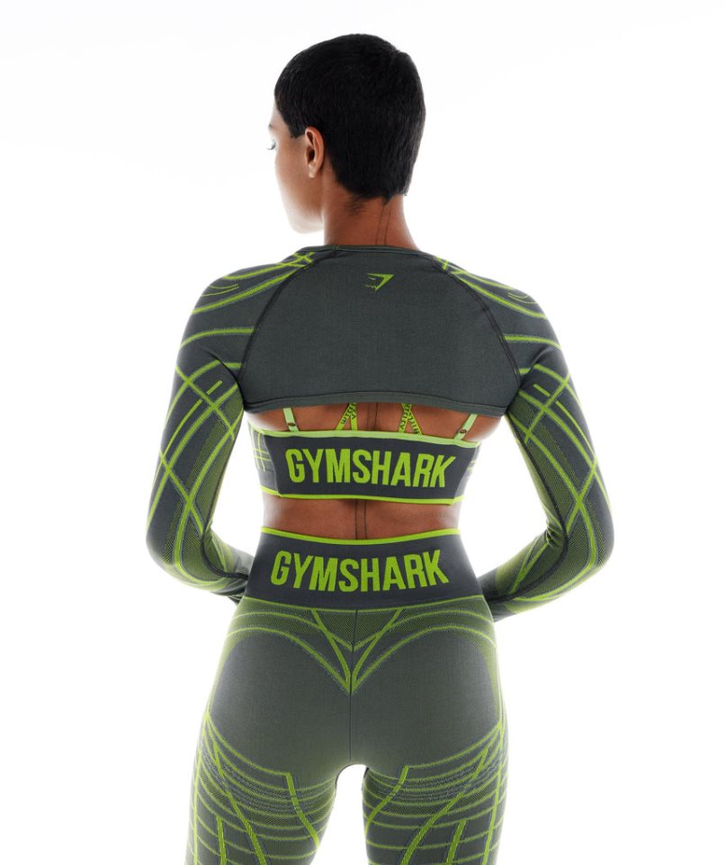 Gymshark Wtflex Linear Seamless Long Sleeve Shrug Sweatshirts Damen Grün | 51369XJCQ