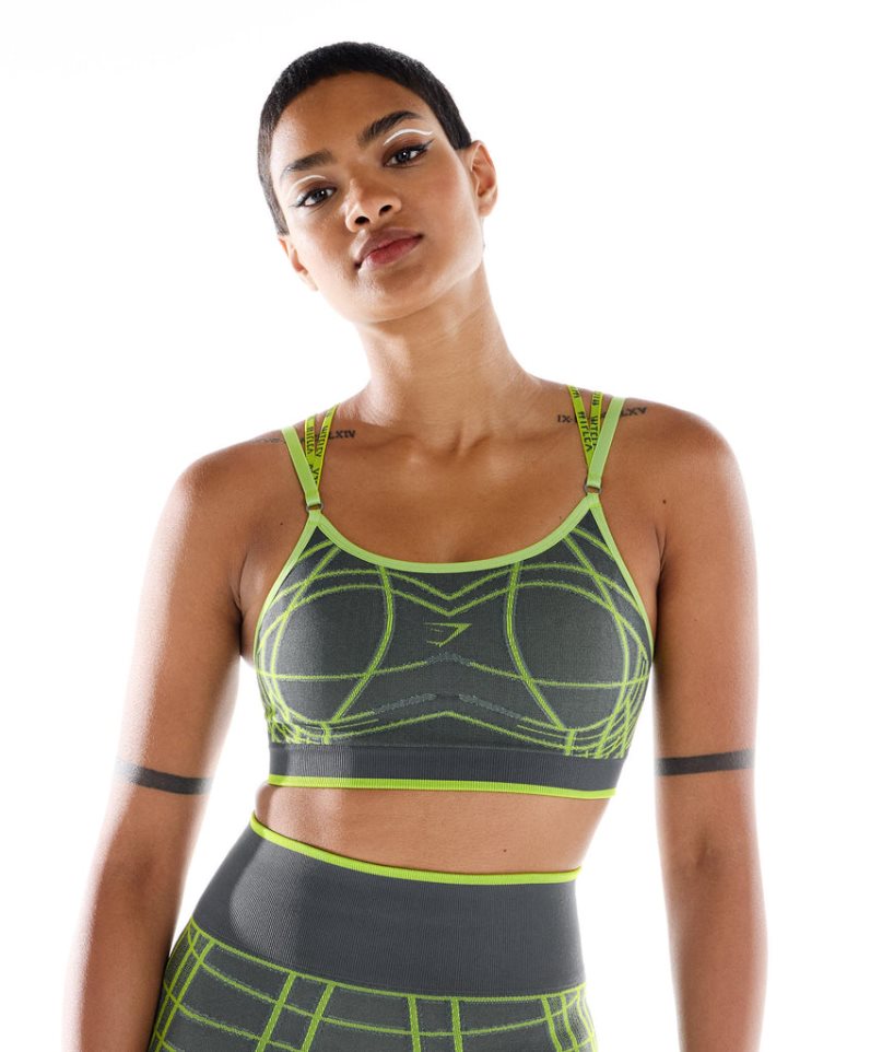 Gymshark Wtflex Linear Seamless Sport Bh Damen Grün | 02975LVKN