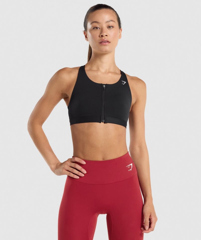 Gymshark Zip Up Sport Bh Damen Schwarz | 98507NBFE